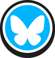A white Bluesky logo on a blue button.